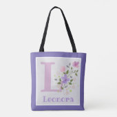Tas met eerste initiaal plus naam met bloemen (Achterkant)