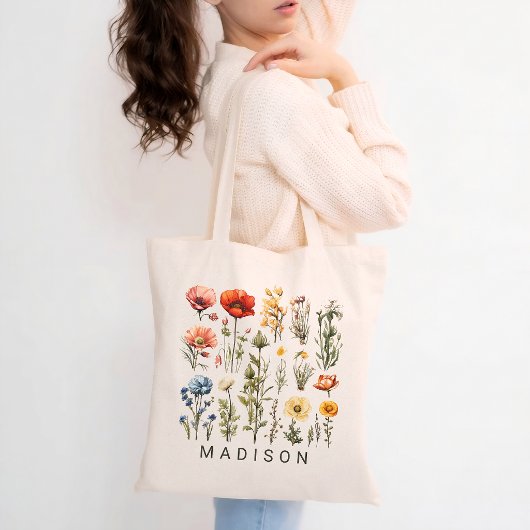 Tas met eigen wilde bloemen en naam, cadeau voor h