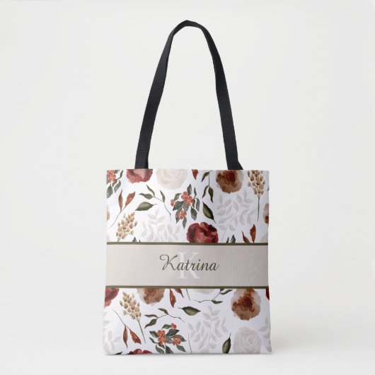 Tas met geborduurde bloemen en monogram (Voorkant)