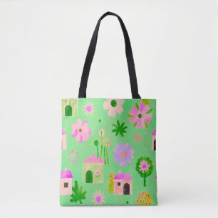 Tas met grillig dorpspatroon en bloemen