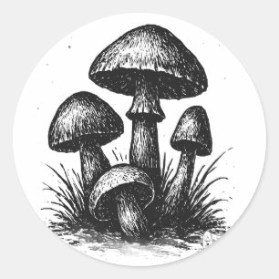 Tas met ingetekende paddenstoelencluster ronde sticker
