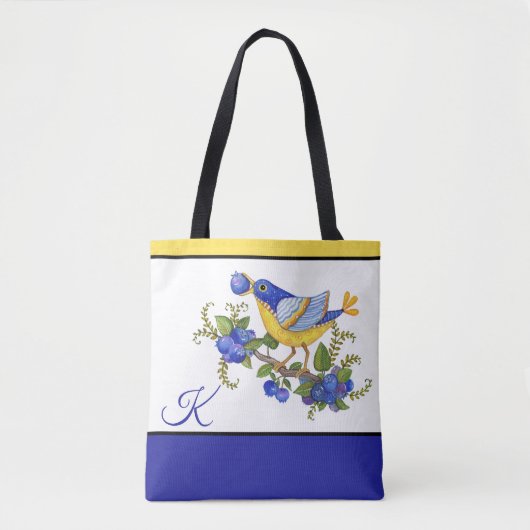 TAS met INITIAAL BIRD BLUEBERRIES BLUE GEEL (Voorkant)