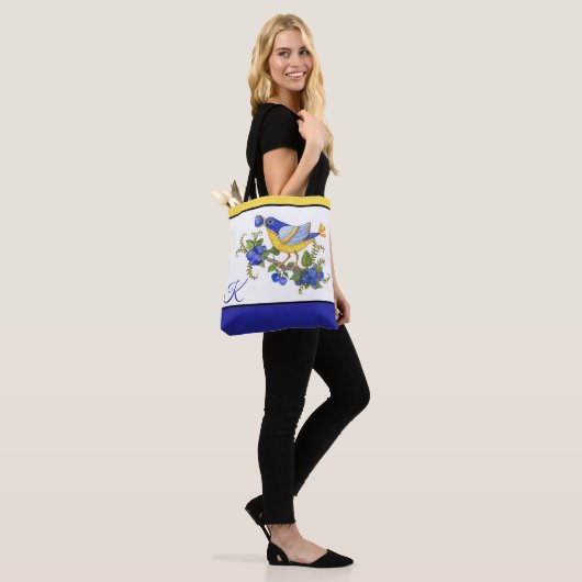 TAS met INITIAAL BIRD BLUEBERRIES BLUE GEEL (Op model)