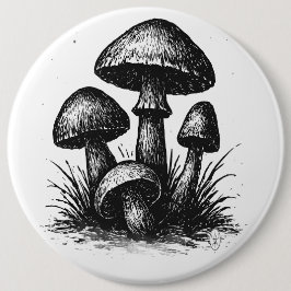 Tas met inkt getekende paddenstoelencluster ronde button 6,0 cm