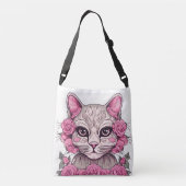 Tas met kat en roze rozen met eigen tekst (Achterkant)