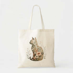 Tas met kat silhouet en bloemen Boho wilde bloemen