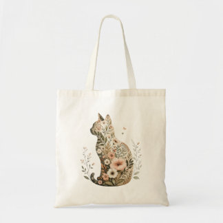 Tas met kat silhouet en bloemen Boho wilde bloemen