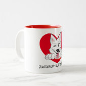 Tas met lachende Zwitserse Witte Herder Tweekleurige Koffiemok (Voorkant links)