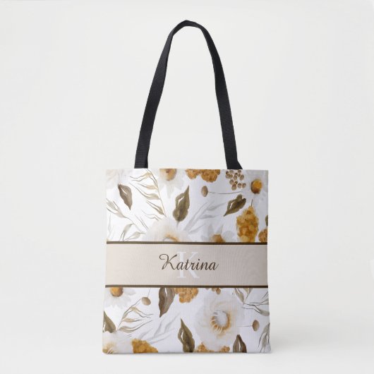 Tas met monogram en waterverf bloemen (Voorkant)