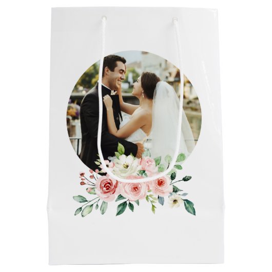 Tas met monogram en waterverf roze roos foto medium cadeauzakje (Achterkant)