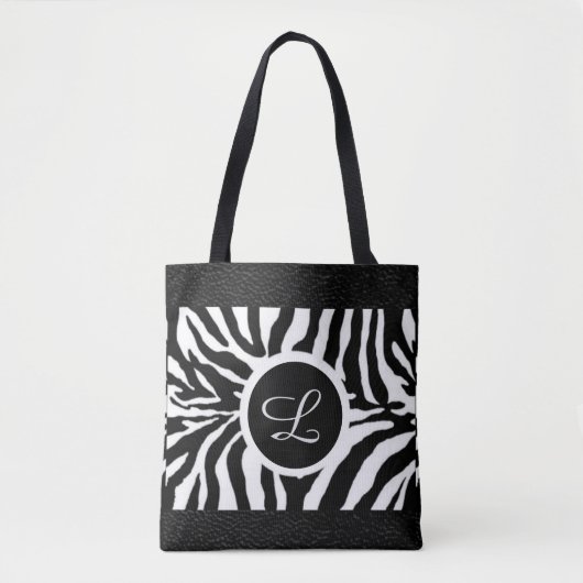Tas met monogram zebra motief en leren rand (Voorkant)