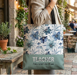 Tas met naam en tekst voor docenten met bloemenpri