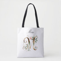 Tas met opdruk van gouden bloemletter M