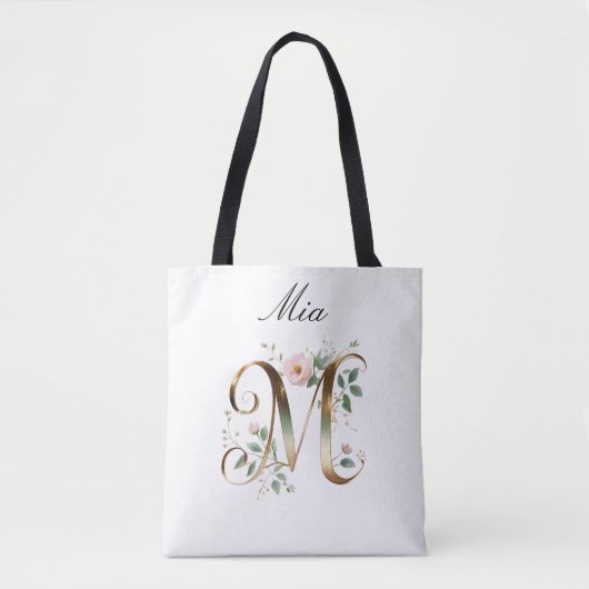 Tas met opdruk van gouden bloemletter M (Voorkant)