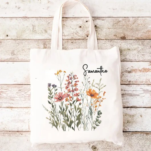 Tas met opdruk van wilde bloemen cadeau voor moede