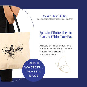 Tas met spetters vlinders in zwart-wit totebag