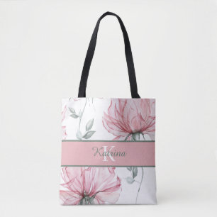 Tas met waterverf bloemen en monogram