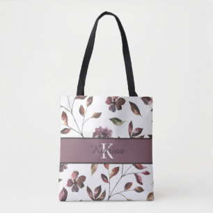 Tas met waterverf bloemen en monogram