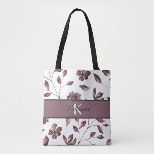 Tas met waterverf bloemen en monogram (Voorkant)