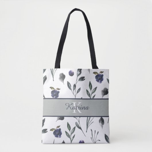 Tas met waterverf bloemen en monogram (Voorkant)