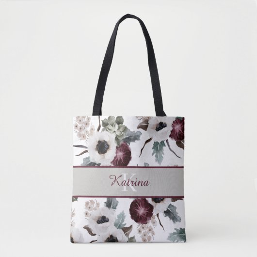 Tas met waterverf bloemen en monogram (Voorkant)