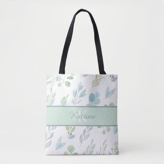 Tas met waterverf bloemen en monogram (Voorkant)