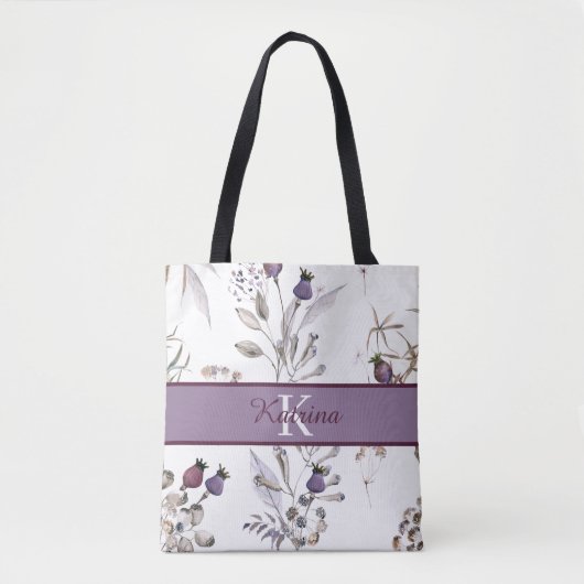 Tas met waterverf bloemen en monogram (Voorkant)
