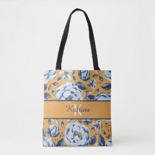 Tas met waterverf bloemen en monogram