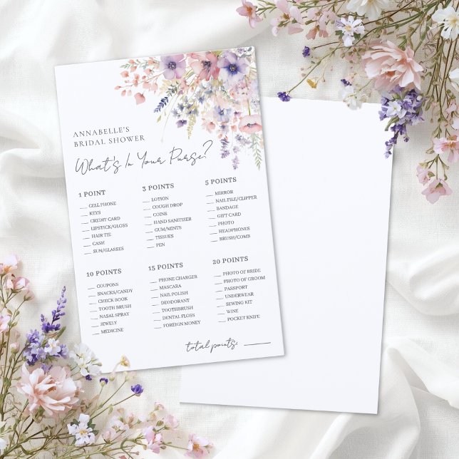 Tas met wilde bloemen Bruidsdouche spel (Wildflower Purse Bridal Shower Game)