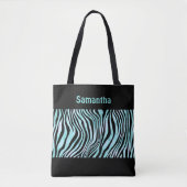 Tas met zwart turquoise teal zebraprint en monogra (Voorkant)