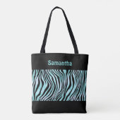 Tas met zwart turquoise teal zebraprint en monogra (Achterkant)