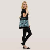 Tas met zwart turquoise teal zebraprint en monogra (Op model)