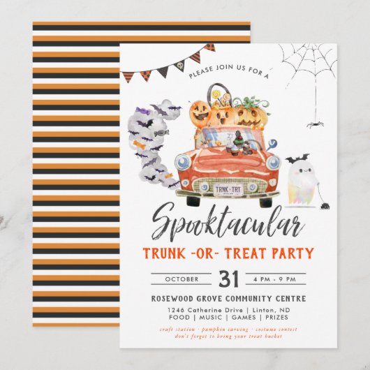 Tas of Treat | Uitnodiging voor Halloweenfeest (Voorkant / Achterkant)