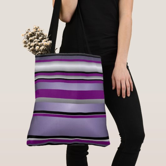 Tas Paars Grijs Zwart Wit Streep Patroon (Dichtbij)