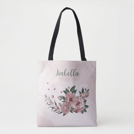 Tas romantisch roze bloemen & groene bladeren (Voorkant)