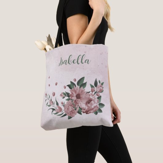 Tas romantisch roze bloemen & groene bladeren (Dichtbij)