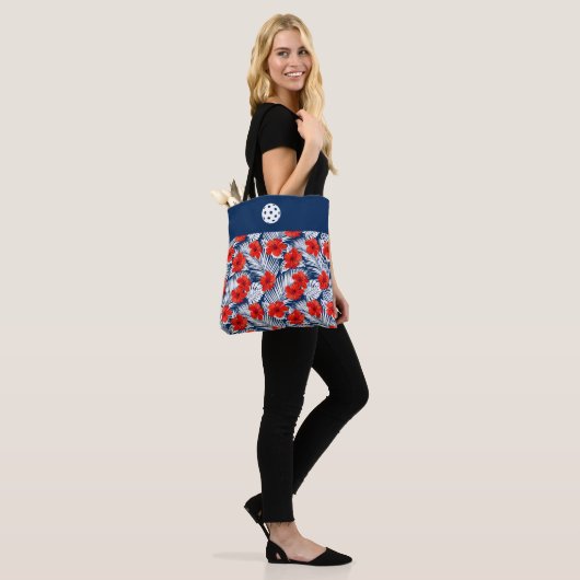 Tas Rood Wit Blauw Hibiscusbloemen (Op model)