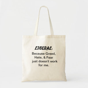 Tas tegen een begrotingsprijs met liberale slogan