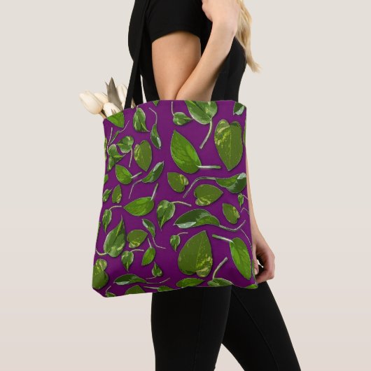 tas van Paars en groen botanisch canvas  (Dichtbij)