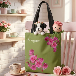 Tas van saliegroene bloemen in artistieke stijl va
