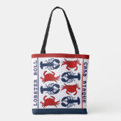 Tas van stof met rode witte en blauwe kreeft krab (Achterkant)