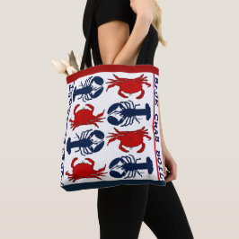 Tas van stof met rode witte en blauwe kreeft krab