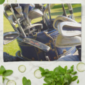 Tas vol golfclubs, theedoek (Gevouwen)