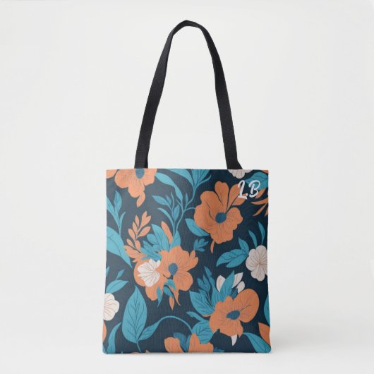 Tas voor Floral printpatroon met aangepaste initia (Voorkant)