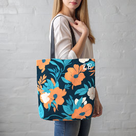 Tas voor Floral printpatroon met aangepaste initia
