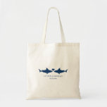 Tas voor haaienbruiloft met naam<br><div class="desc">Shark bruiloft canvas tas met blauw marinesliersilhouet,  naam en datum van het paar met naam op de achterkant.</div>