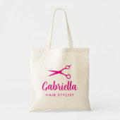 Tas voor kapster met logo van roze knipschaar (Voorkant)
