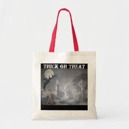 Tas voor trick-or-treat in de begraafplaats