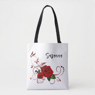 Tas, Witte Mooie Klassieke Rode Roos Bloemig Tote Bag