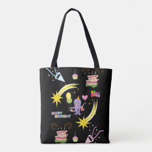 Tas, Zwarte Paarse Octopus Gelukkige Verjaardag Tote Bag